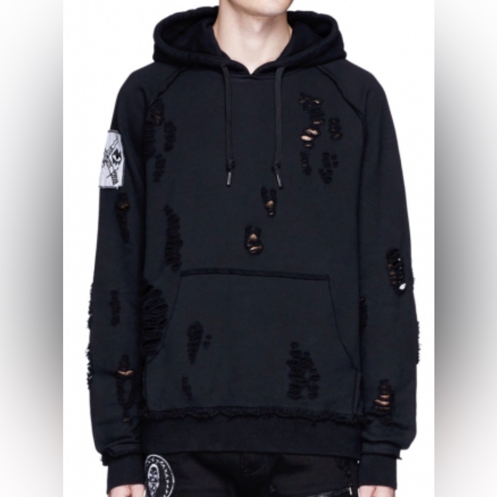 Haculla S Men's Black Distressed Hoodie Kangaroo Pockets Excellent Condition